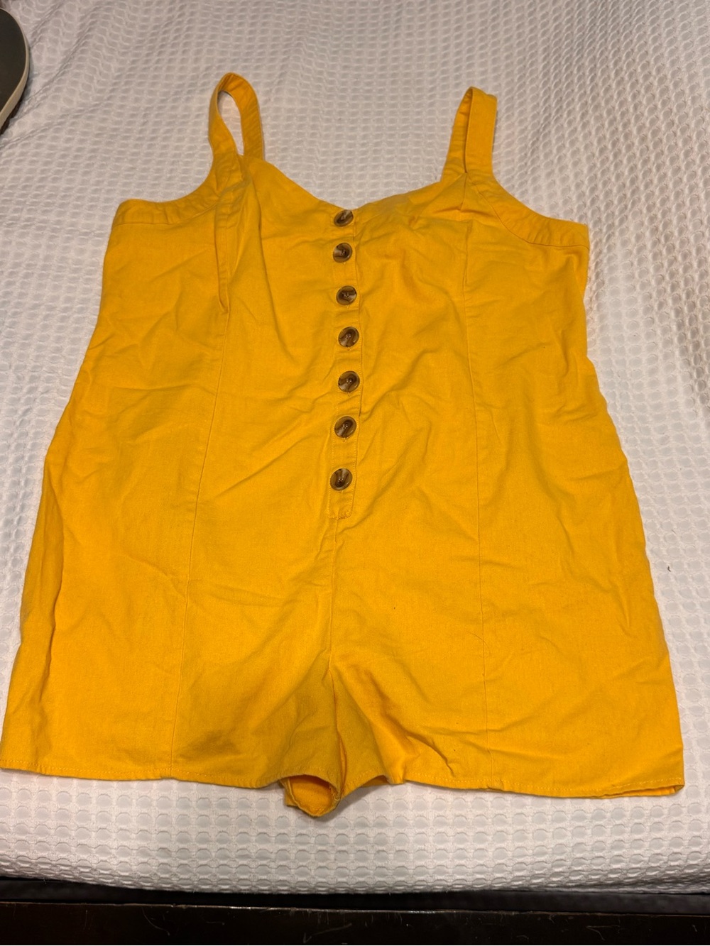 Wonderly Mustard Yellow Button-Front Cotton Romper
